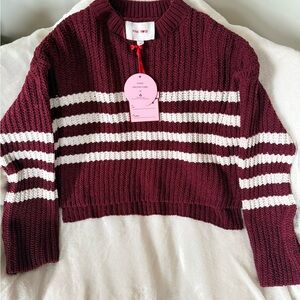 Pink Rose Burgundy and White Striped Sweater